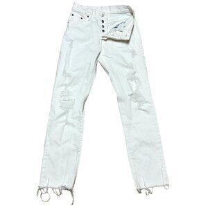 Levi's 501 JEANS 24 X 30 WHITE CLASSIC STRAIGHT LEG BUTTON FLY DISTRESSED WOMEN